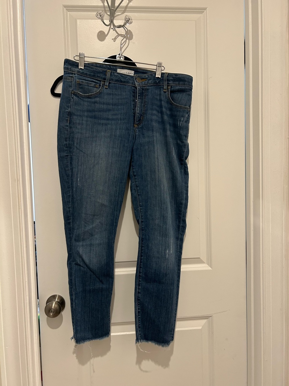LOFT Medium/Dark Blue Frayed Hem Cropped Ankle Jeans